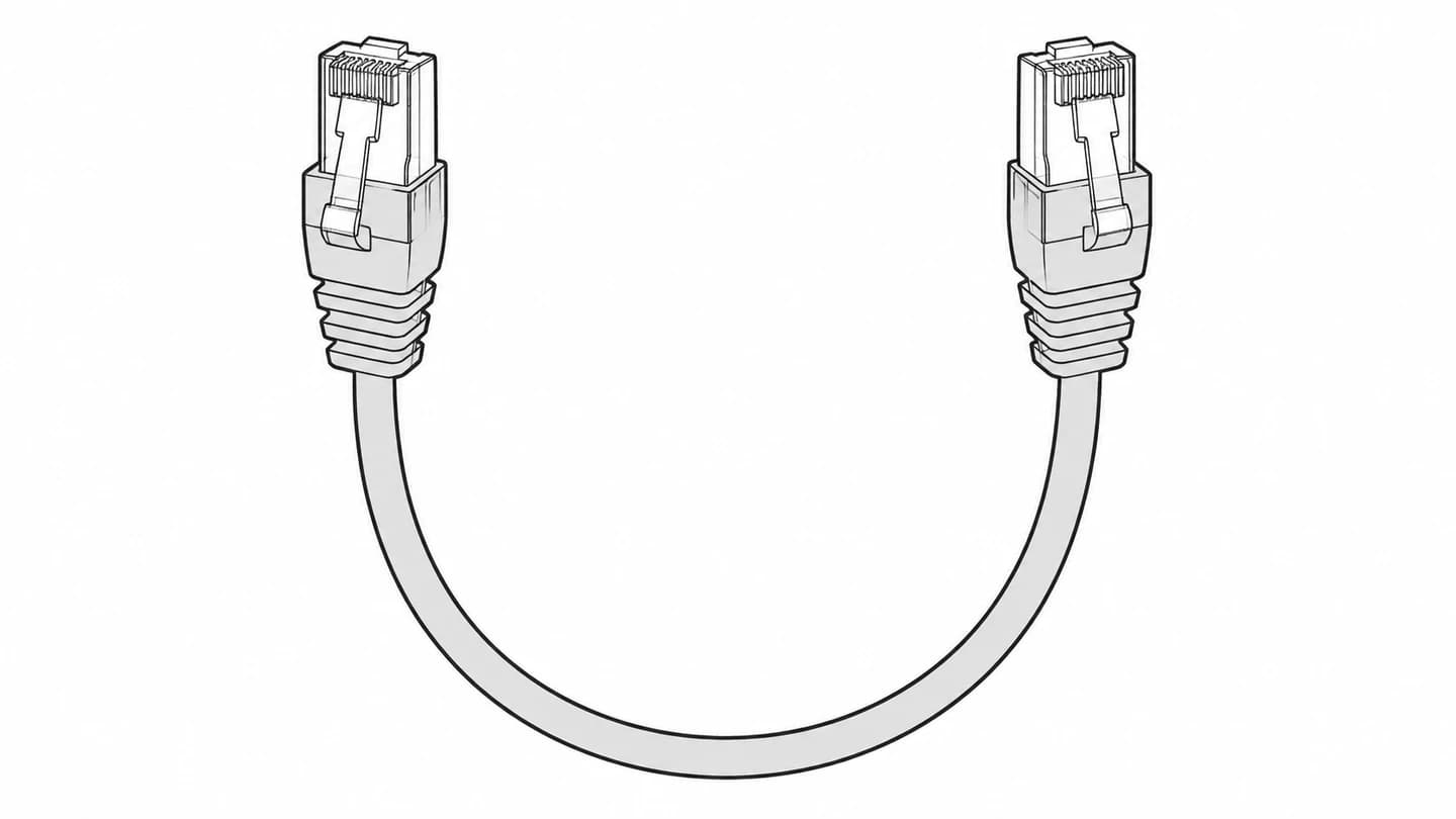 양쪽에 RJ45 플러그가 달린 완제품 랜선의 단순 선화